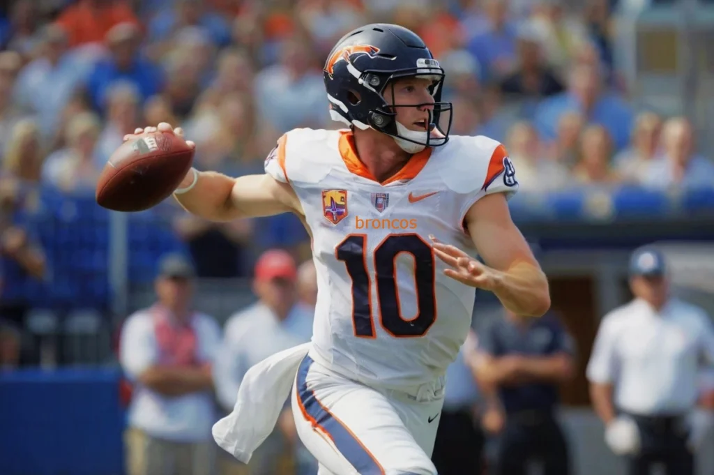 Bo Nix throwing a pass with intense focus.