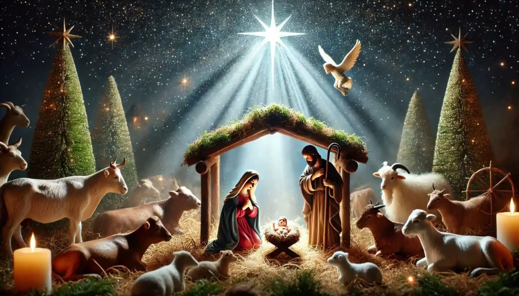 A Beautiful Nativity Scene Under a Starry Night