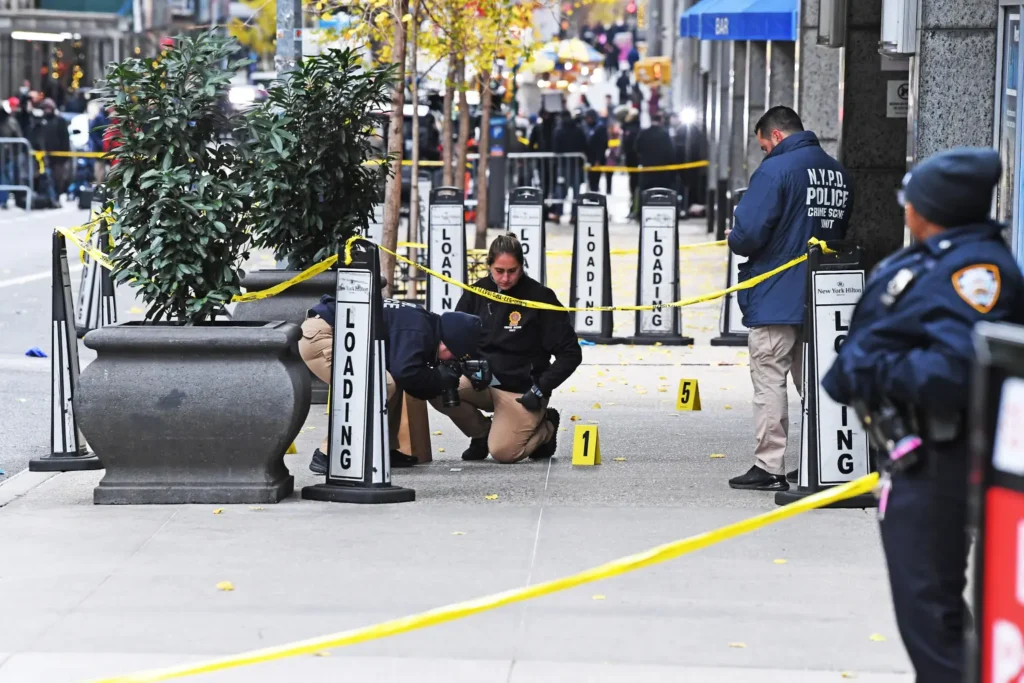 police at murdered spot of united healthcare ceo